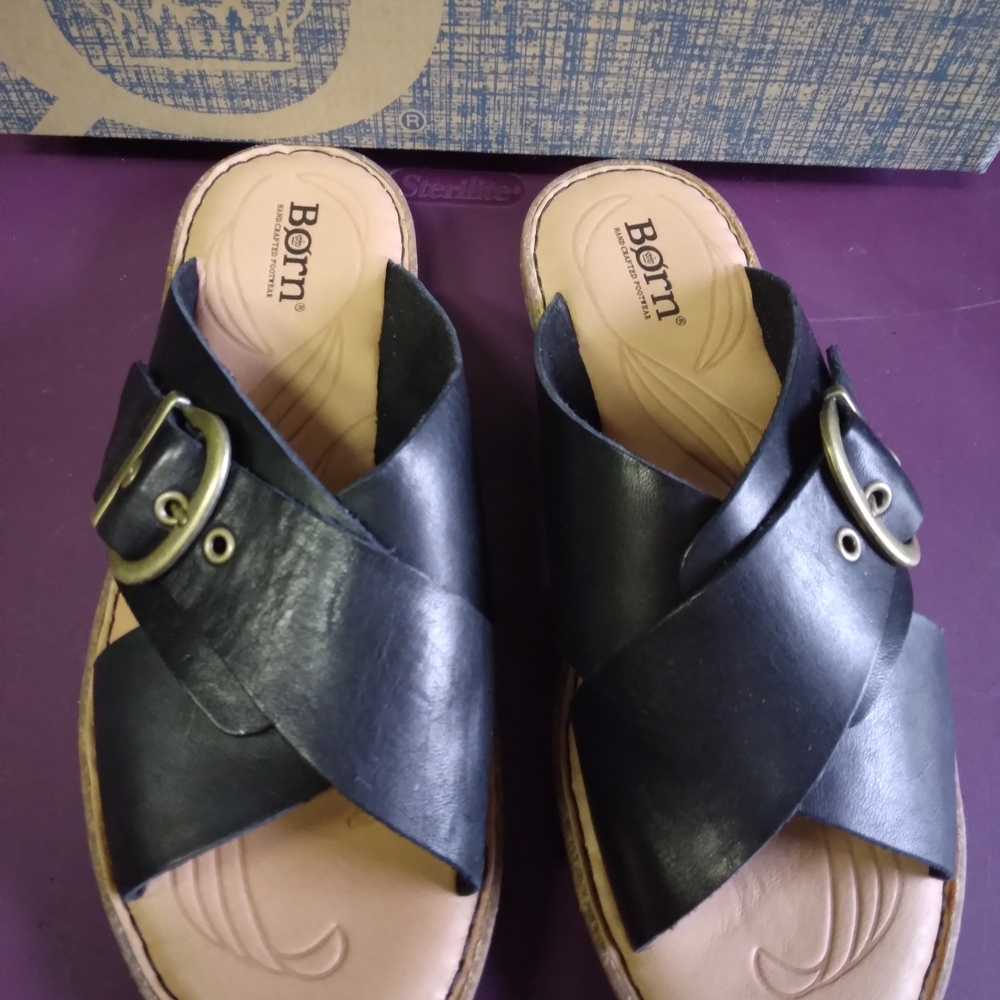 Born Black Leather Women's Slide Sandals